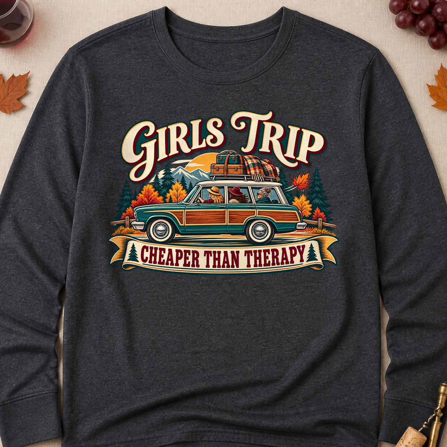 Girls Trip Cheaper Than Therapy Fall Long Sleeves - Charcoal - Brooke & Belle