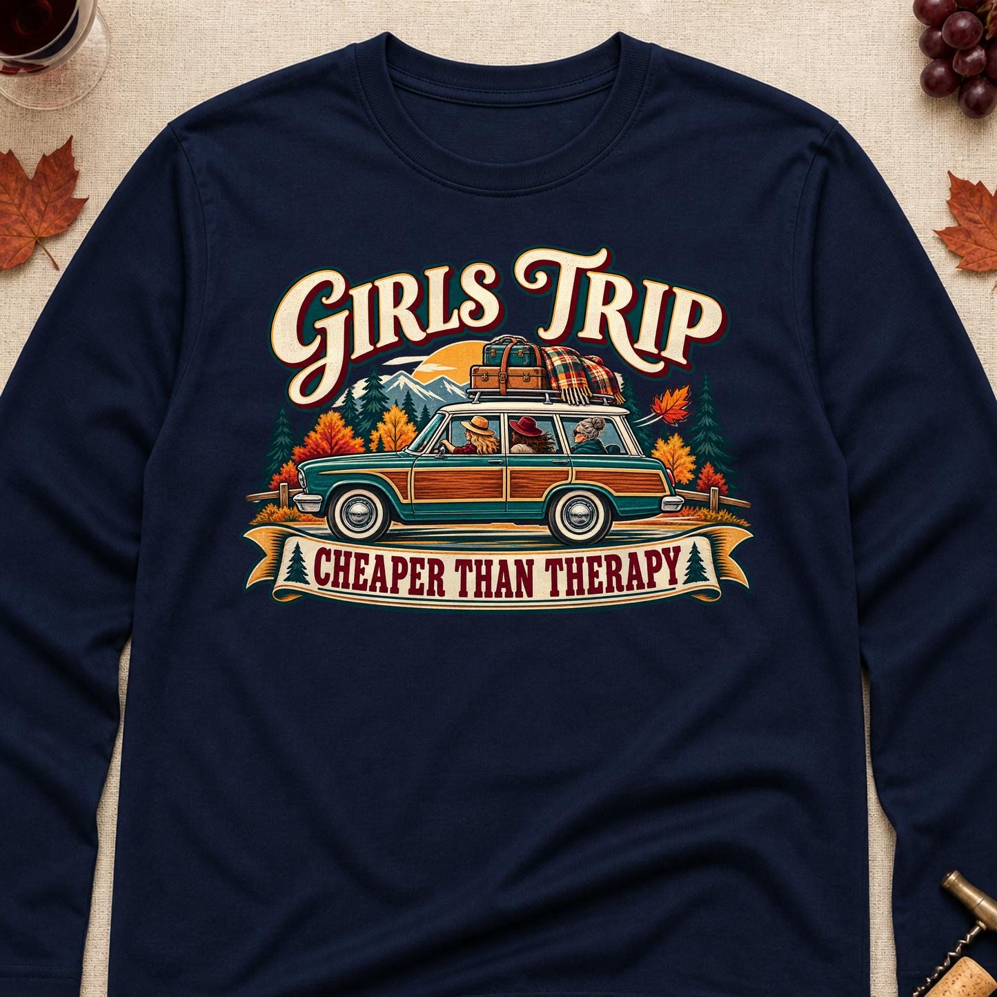 Girls Trip Cheaper Than Therapy Fall Long Sleeves - Navy - Brooke & Belle
