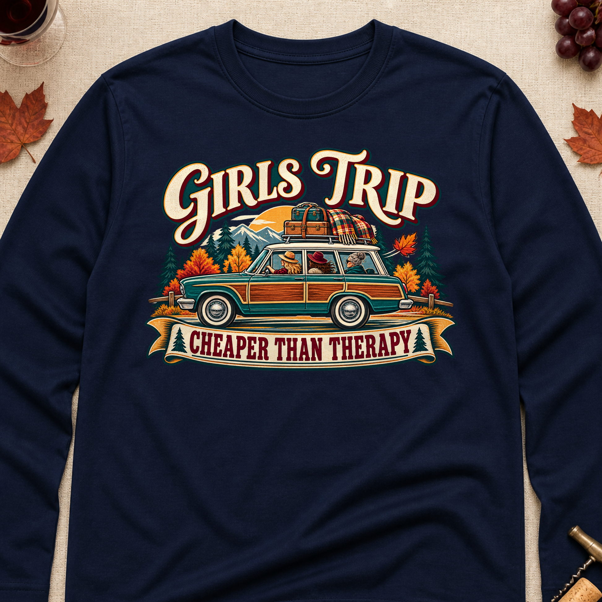 Girls Trip Cheaper Than Therapy Fall Long Sleeves - Navy - Brooke & Belle