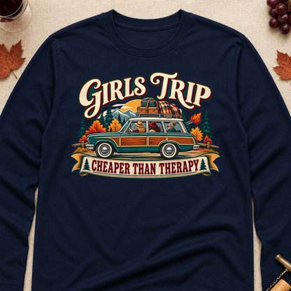 Girls Trip Cheaper Than Therapy Fall Long Sleeves - Navy - Brooke & Belle