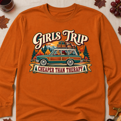 Girls Trip Cheaper Than Therapy Fall Long Sleeves - Texas Orange - Brooke & Belle