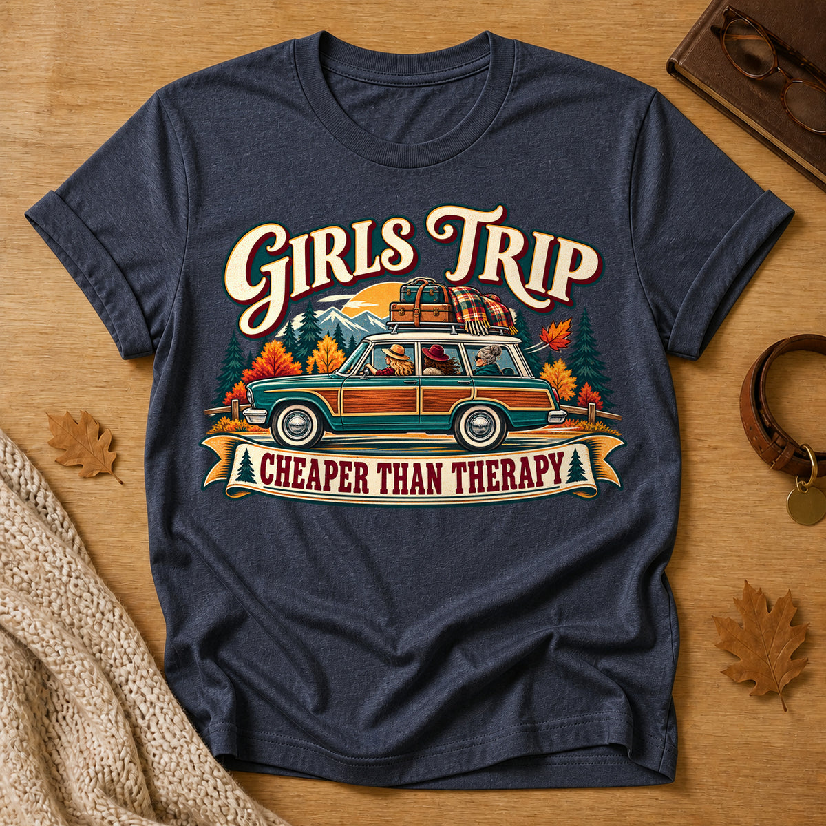 Girls Trip Cheaper Than Therapy Fall Colored Print T-Shirt