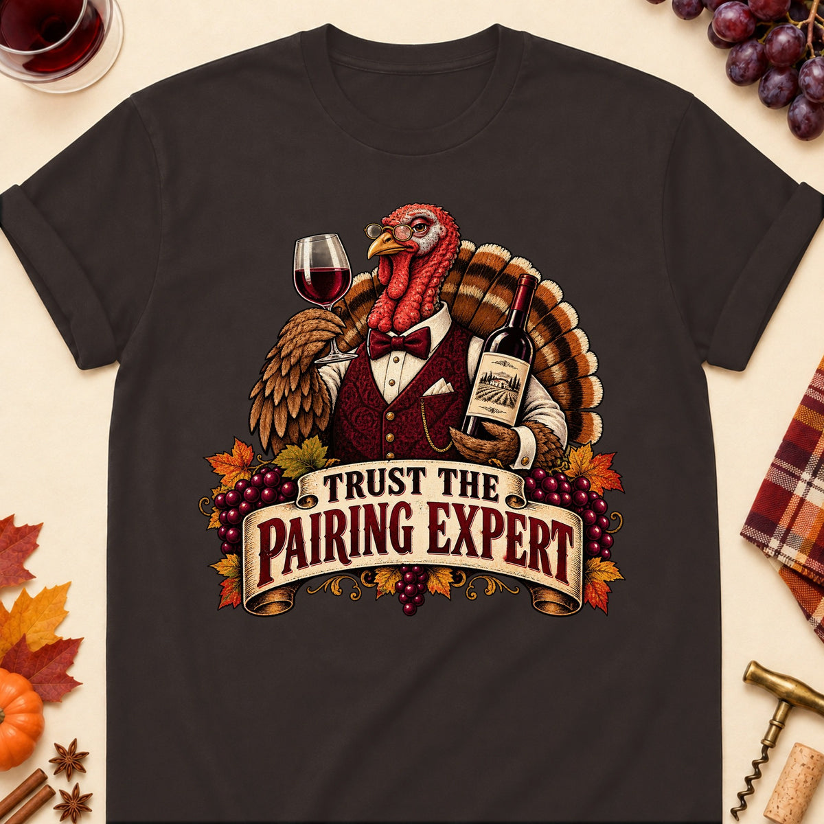 Trust The Pairing Expert Colored Print T-Shirt - Dark Chocolate - Brooke & Belle