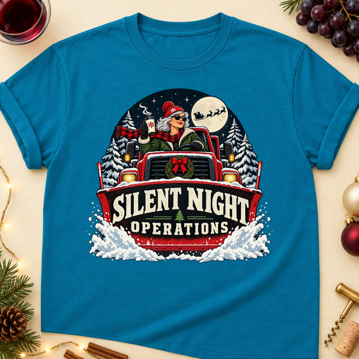 Silent Night Operations Colored Print T-Shirt - Antique Sapphire - Brooke & Belle