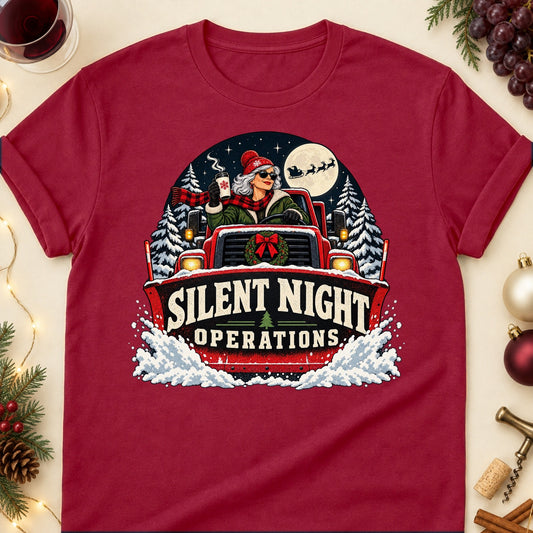 Silent Night Operations Colored Print T-Shirt - Cardinal Red - Brooke & Belle