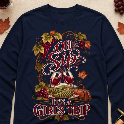 Oh Sip It's A Girl's Trip Fall Long Sleeves - Navy - Brooke & Belle