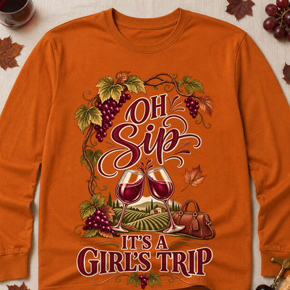 Oh Sip It's A Girl's Trip Fall Long Sleeves - Texas Orange - Brooke & Belle