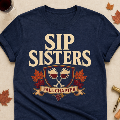 Sip Sisters Fall Chapter Fall Colored Print T-Shirt - Heather Navy - Brooke & Belle