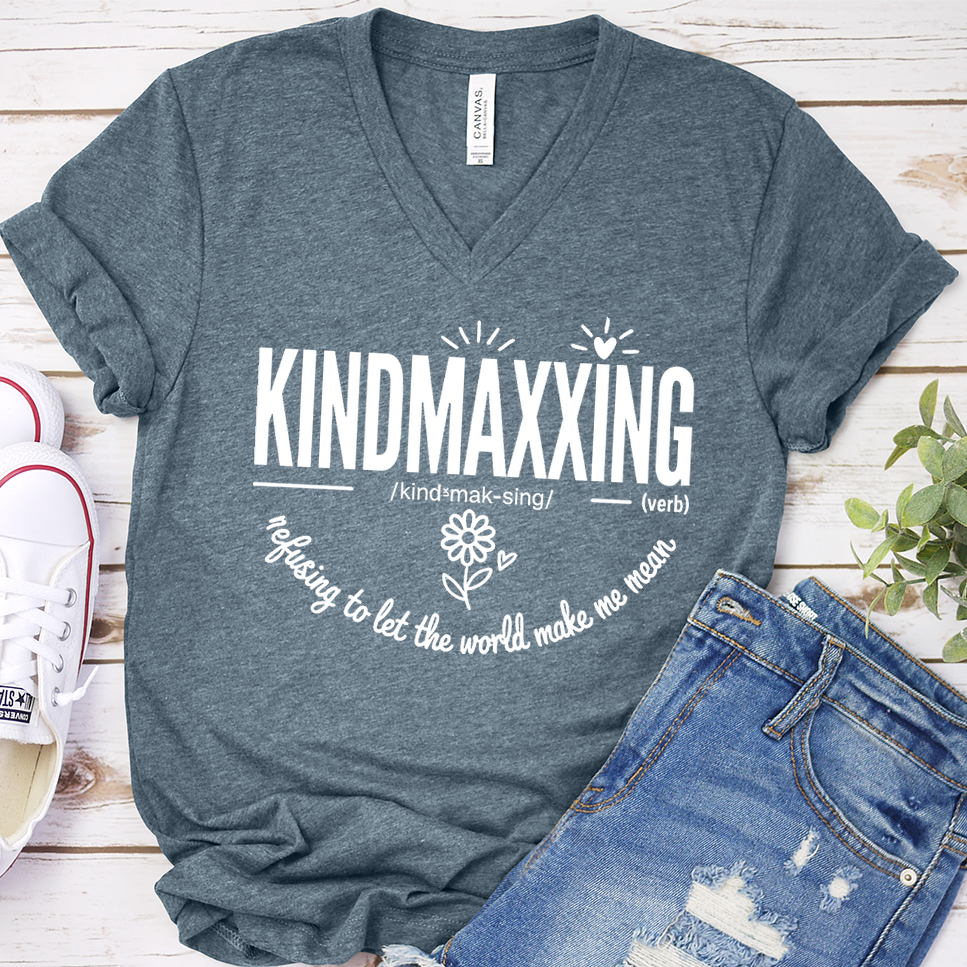 Kindmaxxing V-Neck - Heather Slate - Brooke & Belle
