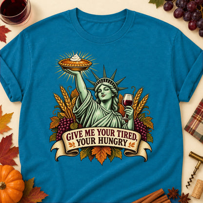 Give Me Your Tired, Your Hungry Colored Print T-Shirt - Antique Sapphire - Brooke & Belle