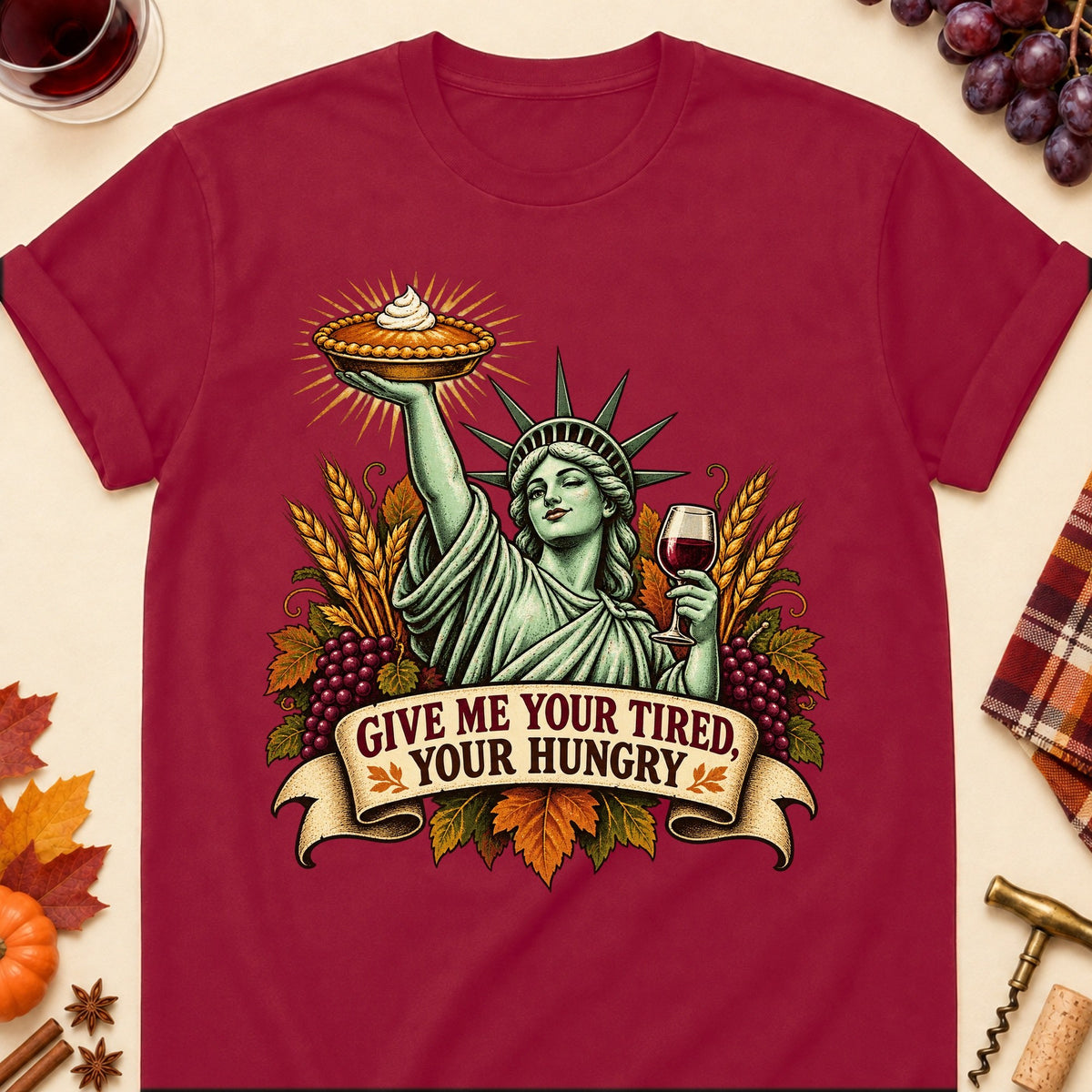 Give Me Your Tired, Your Hungry Colored Print T-Shirt - Cardinal Red - Brooke & Belle