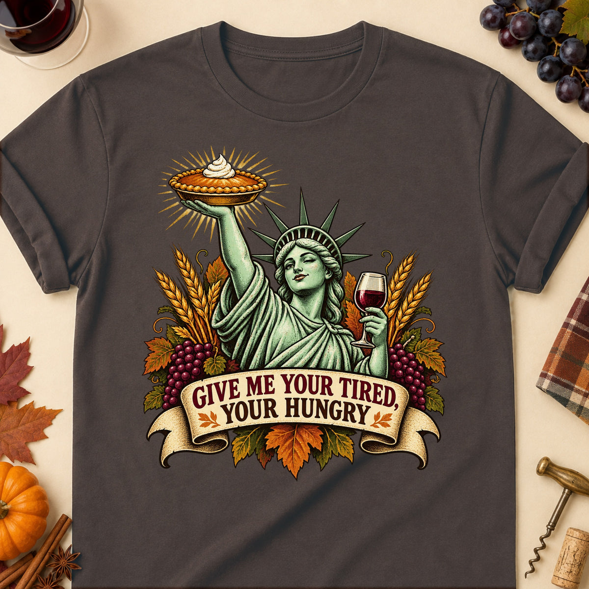 Give Me Your Tired, Your Hungry Colored Print T-Shirt - Dark Chocolate - Brooke & Belle