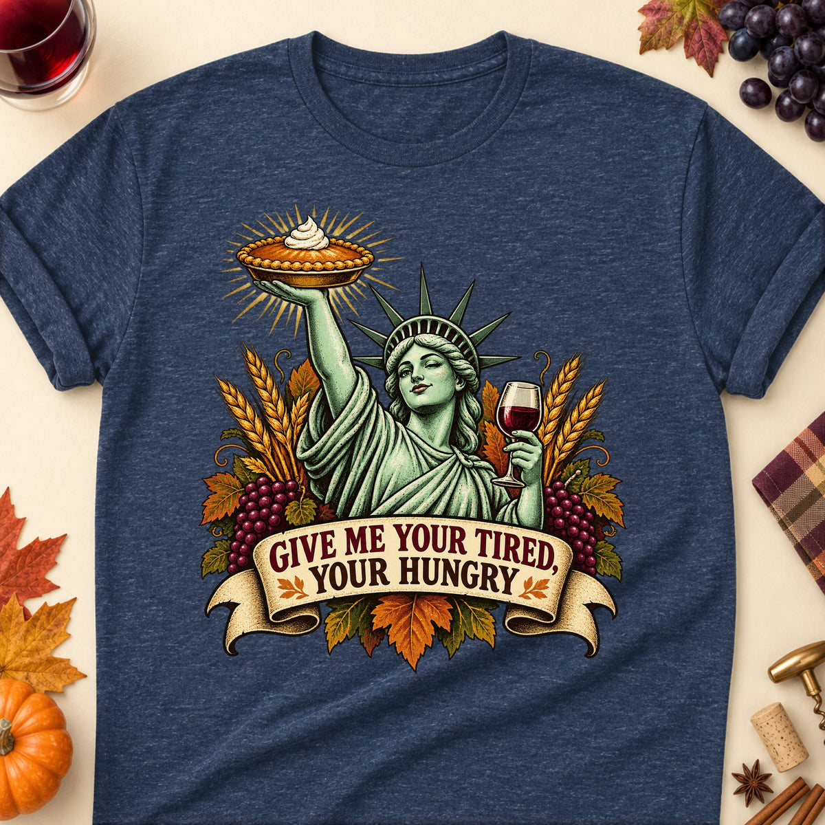 Give Me Your Tired, Your Hungry Colored Print T-Shirt - Heather Navy - Brooke & Belle