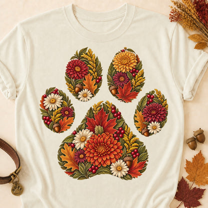 Floral Paw Print Fall T-shirt - Natural - Brooke & Belle