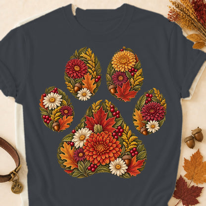 Floral Paw Print Fall T-shirt - Dark Heather - Brooke & Belle