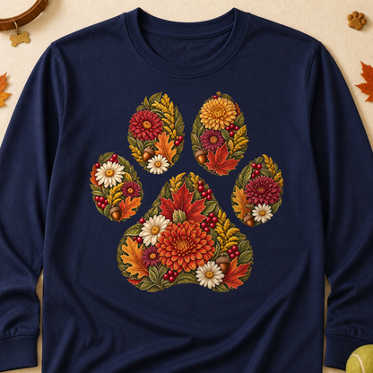 Floral Paw Print Fall Long Sleeves - Navy - Brooke & Belle