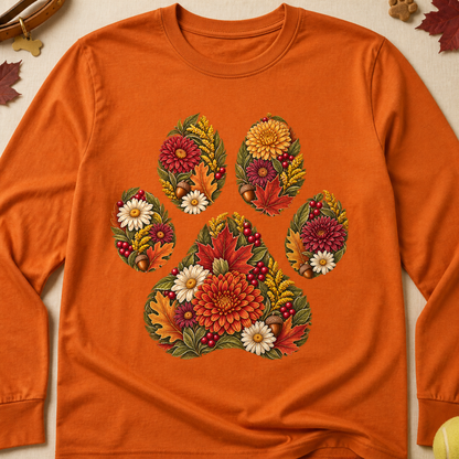 Floral Paw Print Fall Long Sleeves - Texas Orange - Brooke & Belle
