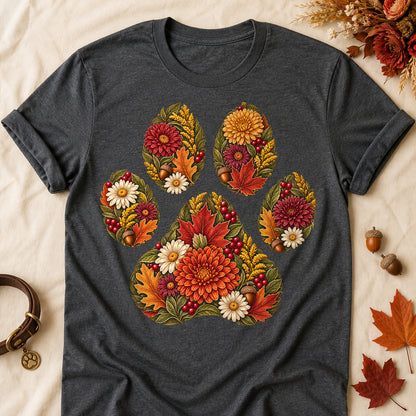 Floral Paw Print Fall T-shirt - Dark Heather - Brooke & Belle