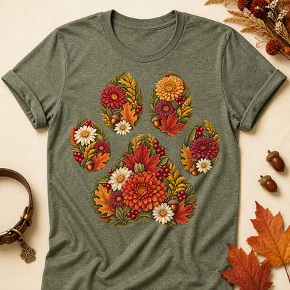 Floral Paw Print Fall T-shirt - Heather Military Green - Brooke & Belle