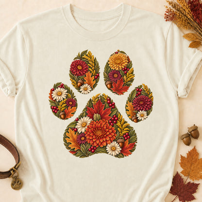 Floral Paw Print Fall Colored Print T-Shirt
