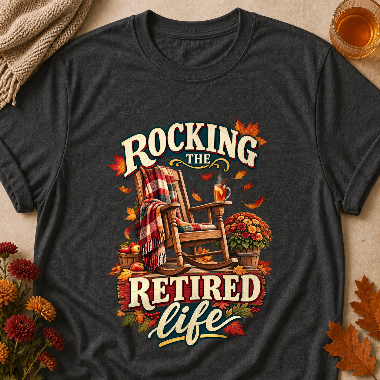 Rocking The Retired Life Fall Colored Print T-Shirt - Dark Heather - Brooke & Belle