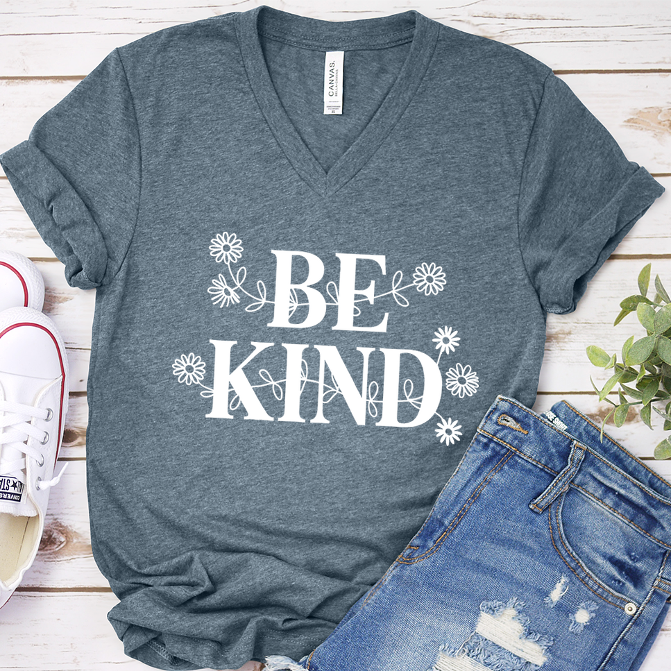 Be Kind V-Neck - Heather Slate - Brooke & Belle