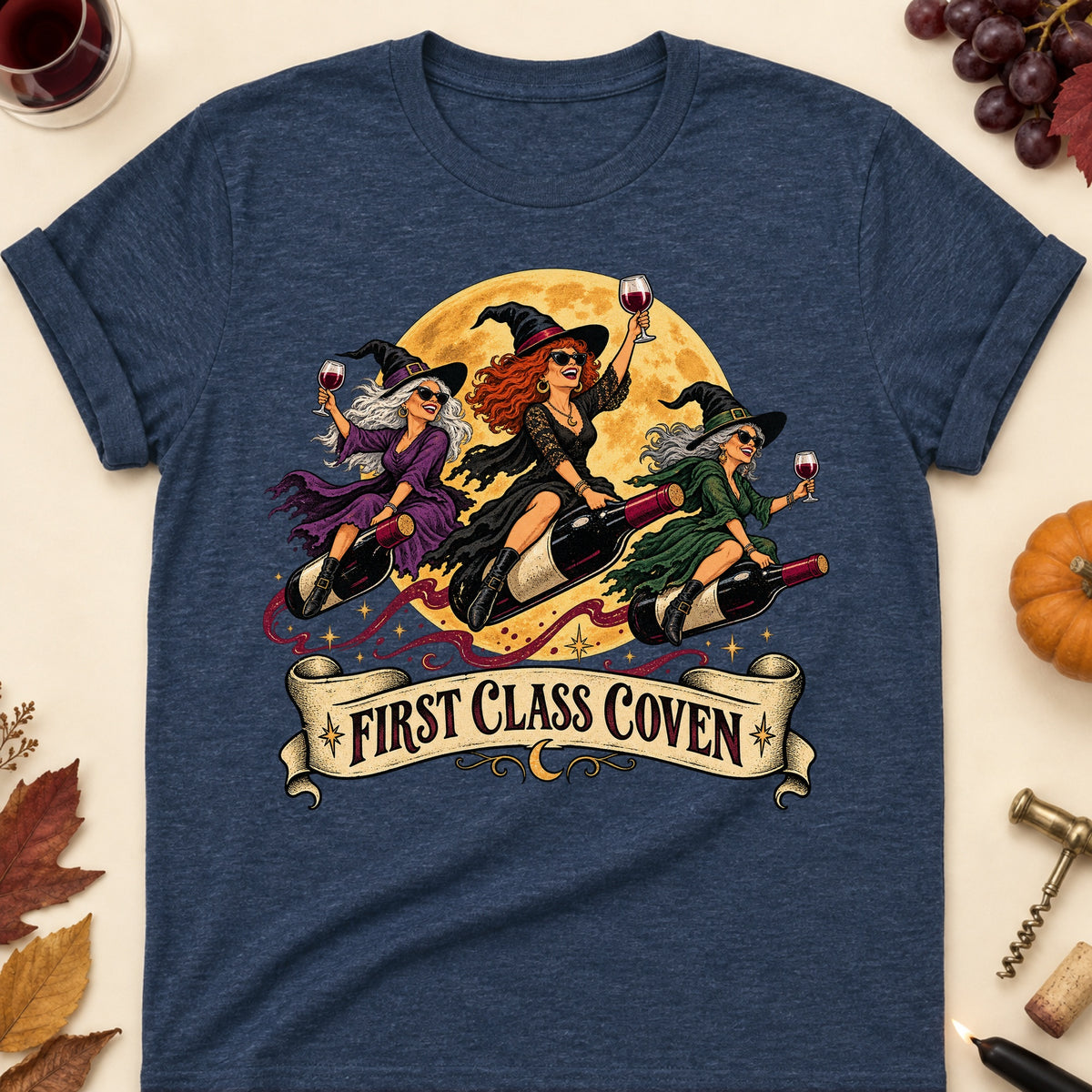 First Class Coven Colored Print T-Shirt - Heather Navy - Brooke & Belle