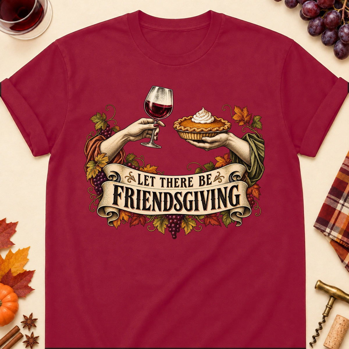 Let There Be Friendsgiving Colored Print T-Shirt - Cardinal Red - Brooke & Belle