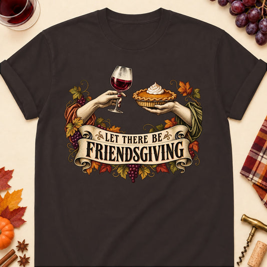 Let There Be Friendsgiving Colored Print T-Shirt - Dark Chocolate - Brooke & Belle