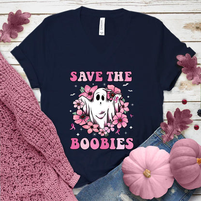 Save The  Boobies Version 2 V-Neck Colored Edition