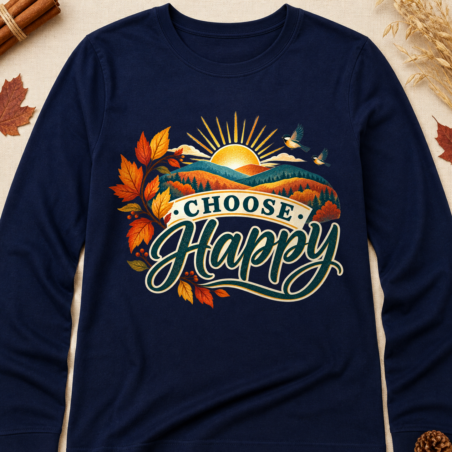 Choose Happy Fall Long Sleeves - Navy - Brooke & Belle
