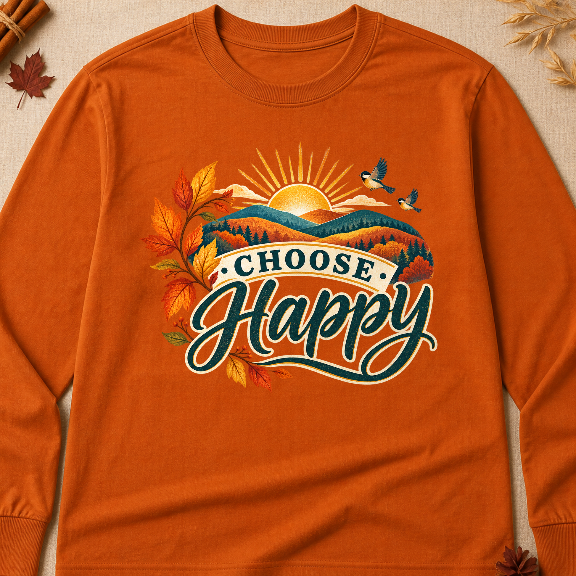Choose Happy Fall Long Sleeves - Texas Orange - Brooke & Belle