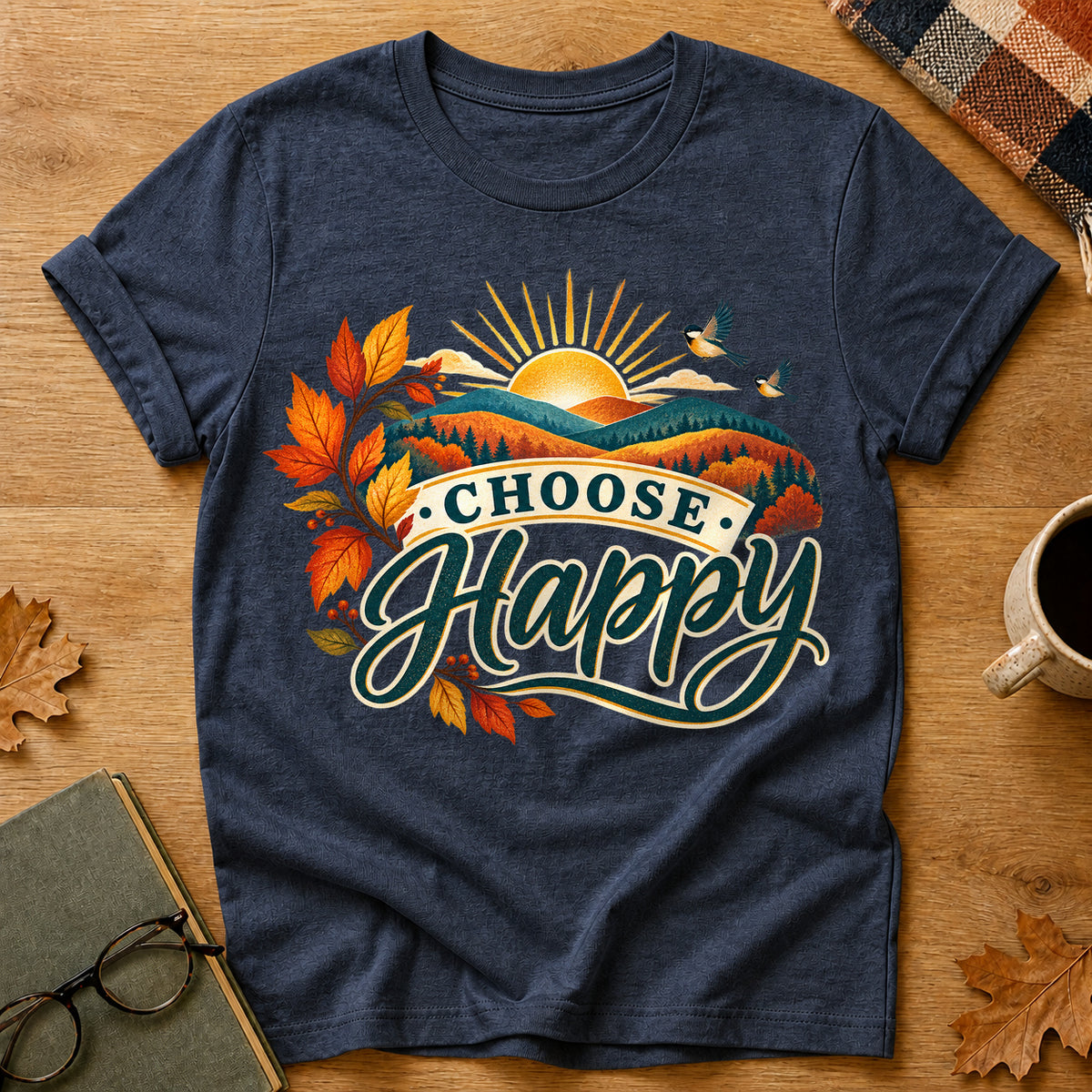 Choose Happy Fall Colored Print T-Shirt