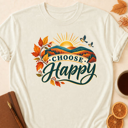 Choose Happy Fall Colored Print T-Shirt