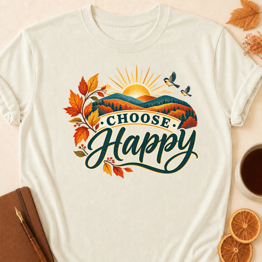 Choose Happy Fall Colored Print T-Shirt