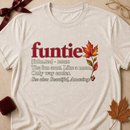 Funtie The Fun Aunt Like A Mom Only Way Cooler Fall Colored Print T-Shirt - Heather Oatmeal - Brooke & Belle