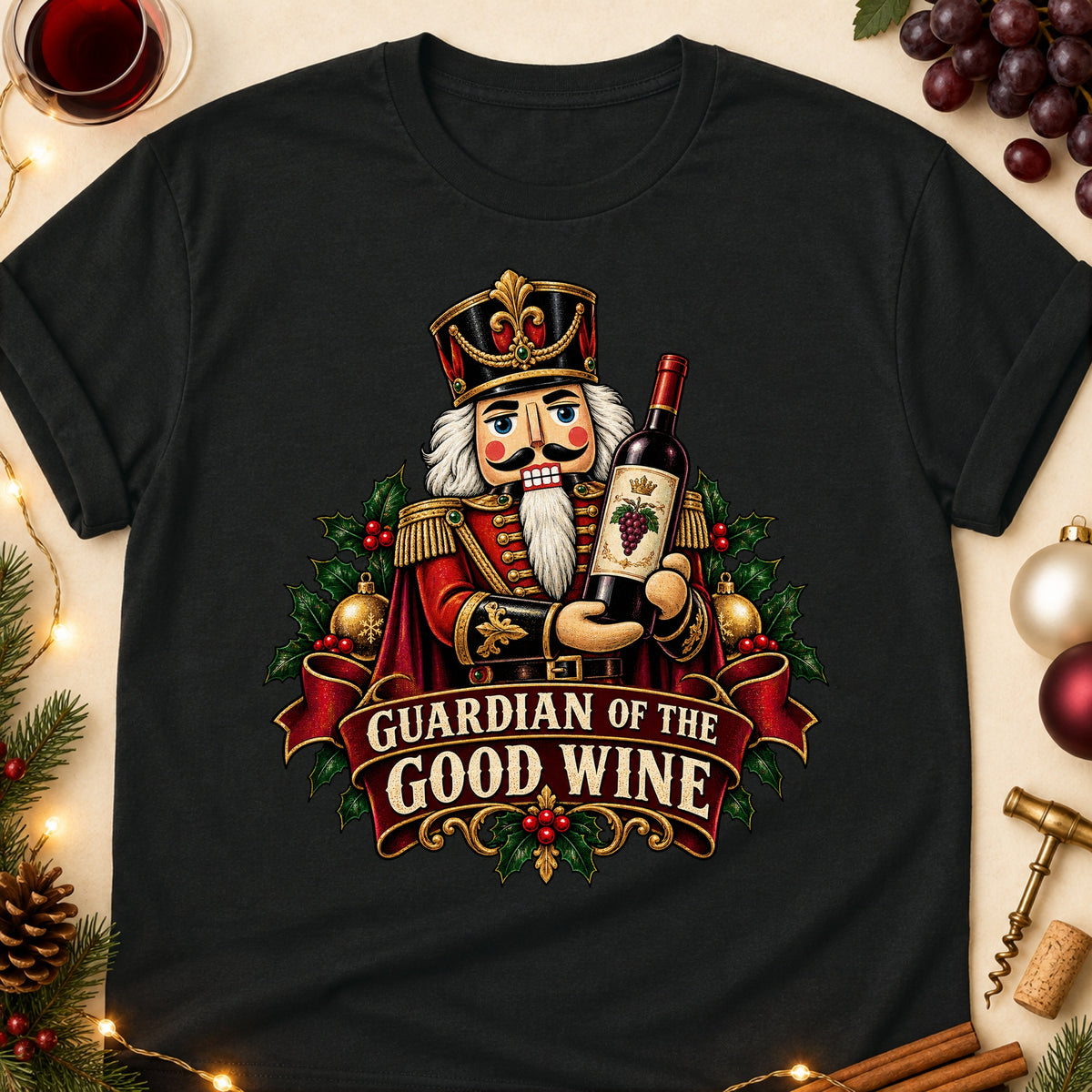 Guardian Of The Good Wine Colored Print T-Shirt - Black - Brooke & Belle