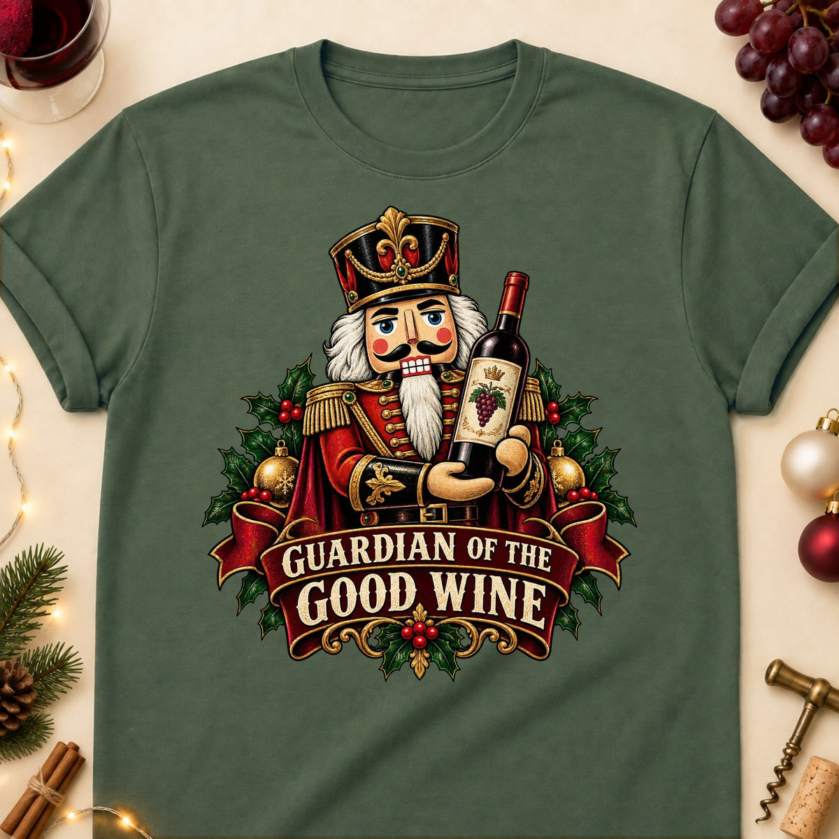 Guardian Of The Good Wine Colored Print T-Shirt - Military Green - Brooke & Belle