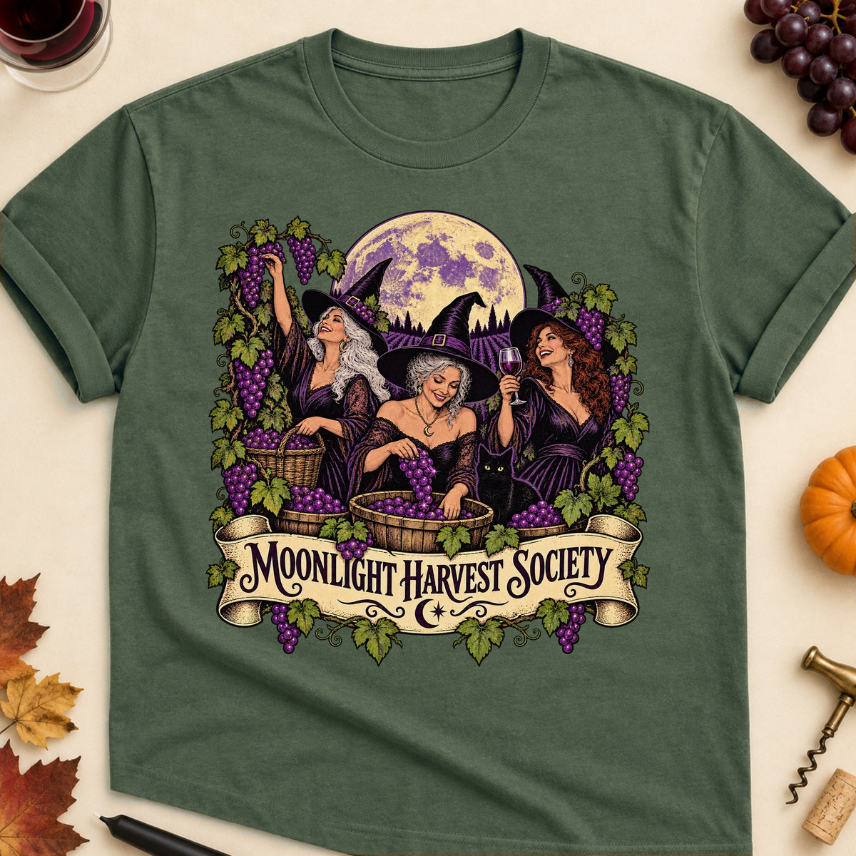 Moonlight Harvest Society Colored Print T-Shirt - Military Green - Brooke & Belle