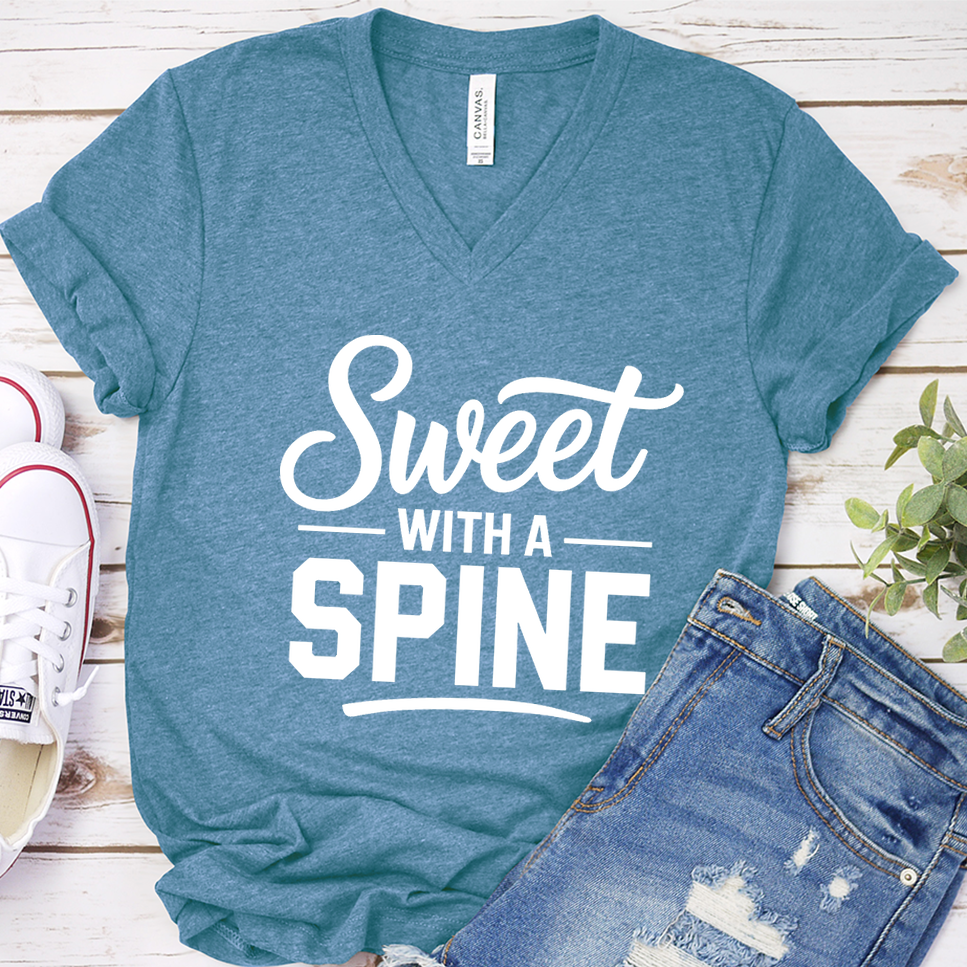 Sweet With A Spine V-Neck - Heather Deep Teal - Brooke & Belle
