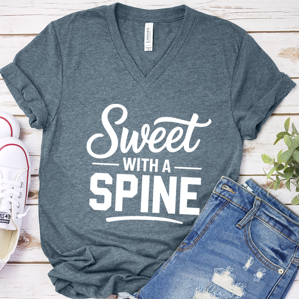 Sweet With A Spine V-Neck - Heather Slate - Brooke & Belle