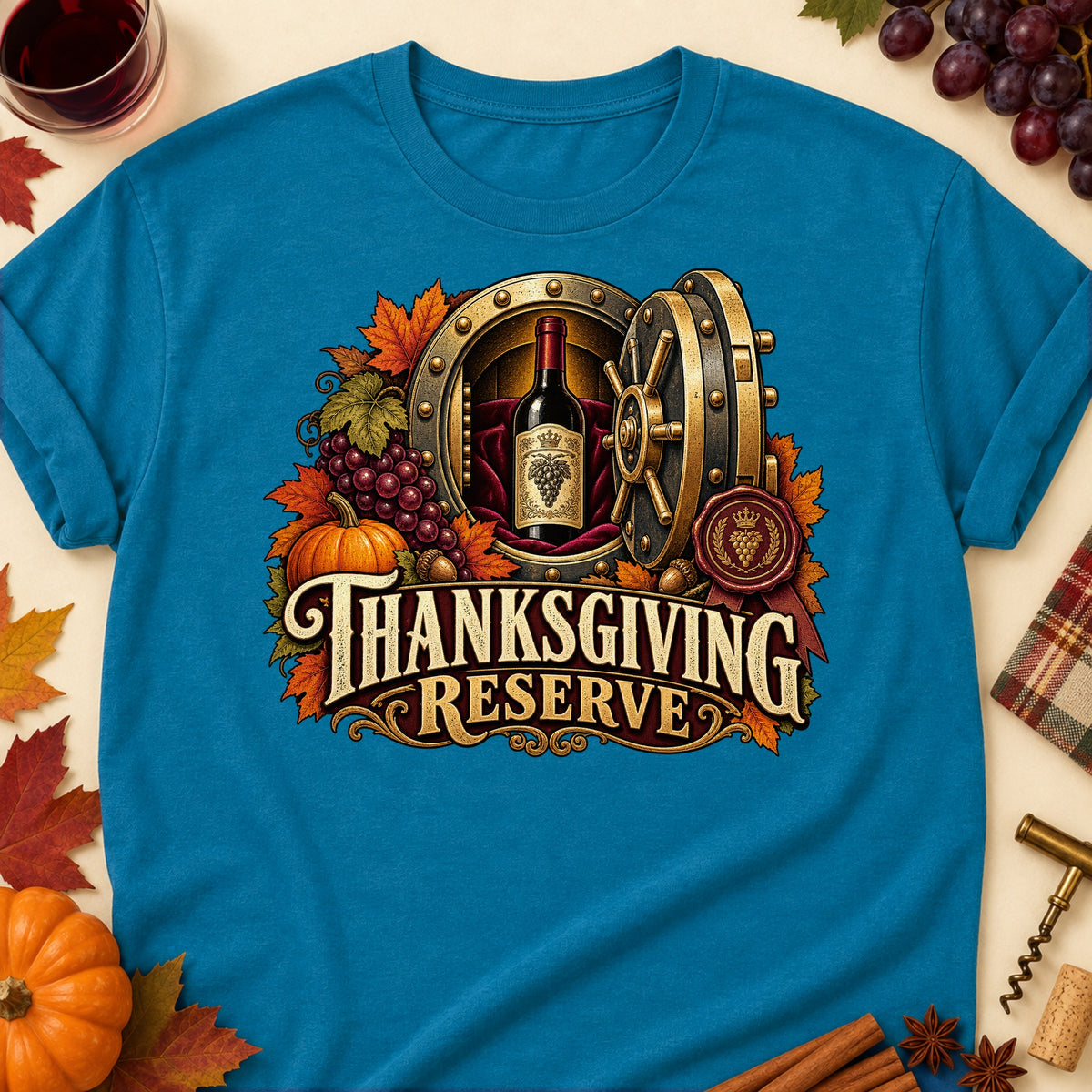 Thanksgiving Reserve Colored Print T-Shirt - Antique Sapphire - Brooke & Belle