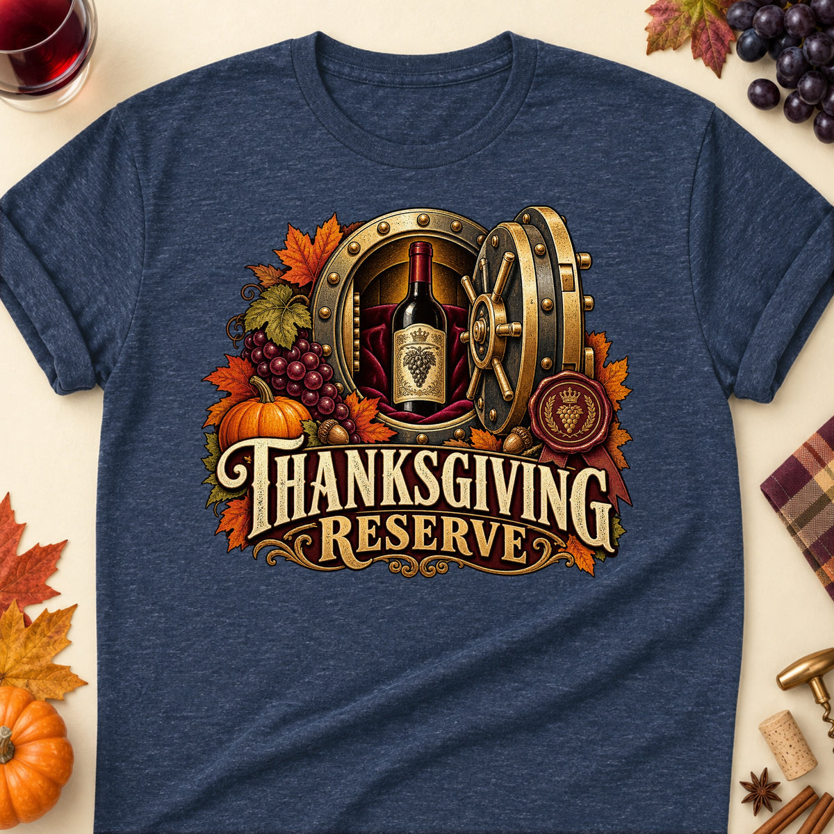 Thanksgiving Reserve Colored Print T-Shirt - Heather Navy - Brooke & Belle