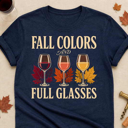 Fall Colors And Full Glasses Fall Colored Print T-Shirt - Heather Navy - Brooke & Belle