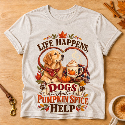 Life Happens Dogs Pumpkin Spice T-shirt - Heather Oatmeal - Brooke & Belle