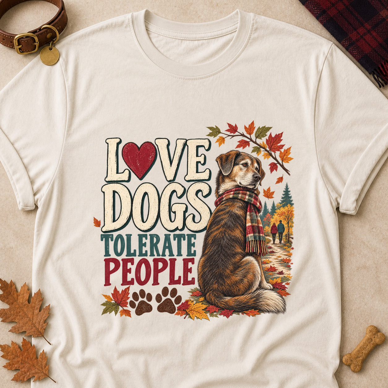 Love Dogs Tolerate People Fall Colored Print T-Shirt - Natural - Brooke & Belle