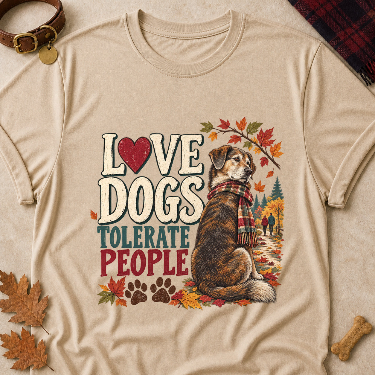 Love Dogs Tolerate People Fall Colored Print T-Shirt - Sand - Brooke & Belle