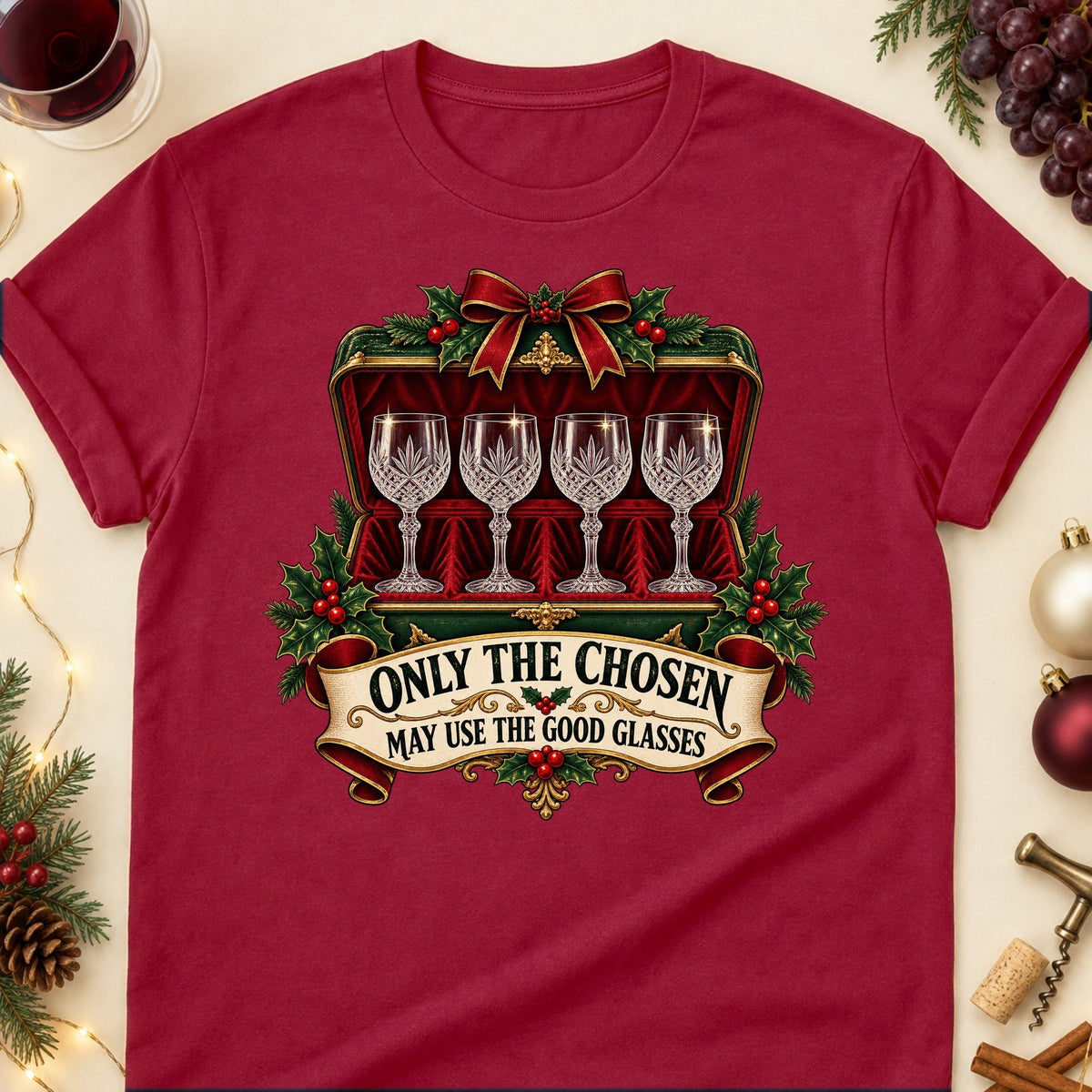 Only The Chosen May Use The Good Glasses Colored Print T-Shirt - Cardinal Red - Brooke & Belle