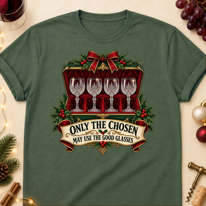 Only The Chosen May Use The Good Glasses Colored Print T-Shirt - Military Green - Brooke & Belle