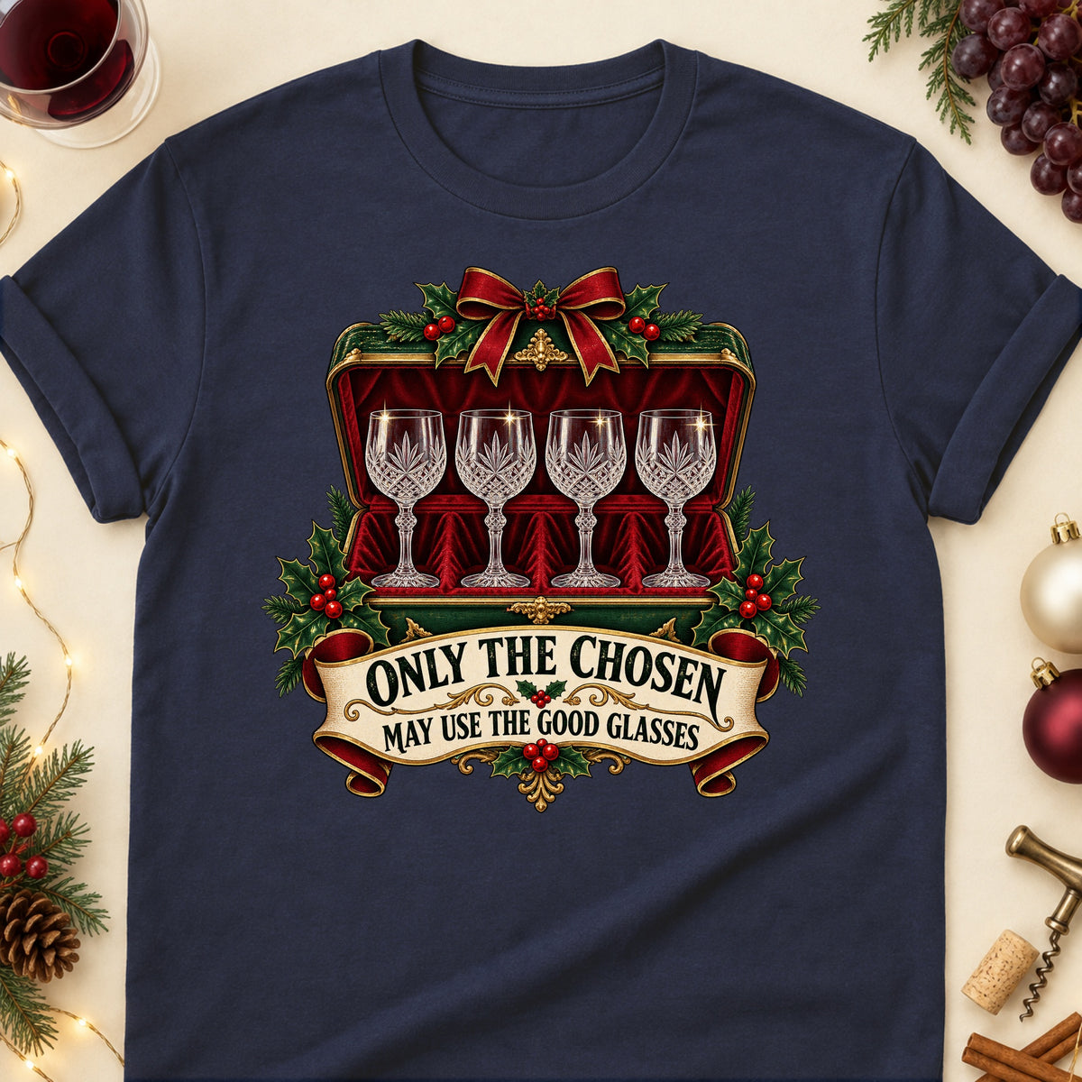 Only The Chosen May Use The Good Glasses Colored Print T-Shirt - Navy - Brooke & Belle